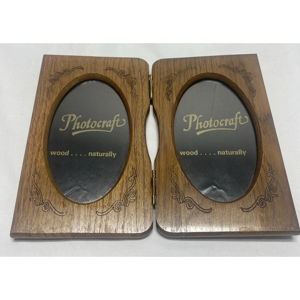 VINTAGE CARVED WOODEN DOUBLE PHOTO FRAME HINGED FITS 3.5 X 6